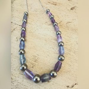 Hespera Purple Florite and Gunmetal Bunker Bead Necklace
